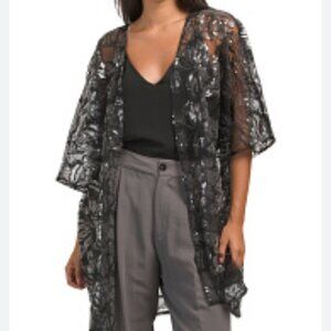 NWT Anne Klein Black Oversized Sheer Cardigan with Sequins, Size S/M